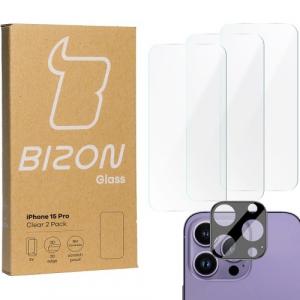 3x Szkło + szybka na aparat BIZON Clear 2 Pack do iPhone 15 Pro