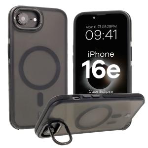 Etui z podstawką i pierścieniem magnetycznym Bizon Case Eclipse do iPhone 16e, przydymione z czarną ramką