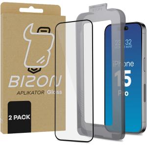 Szkło hartowane z ramką do łatwej aplikacji Bizon Glass Aplikator do iPhone 15 Pro, 2 sztuki