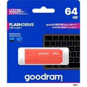 Pendrive USB-A 3.2 Gen 1, Goodram UME3 64GB, 60MB/s, pomarańczowy