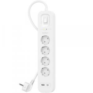 Listwa antyprzepięciowa do 525J Belkin SRB001VF2M, 4x AC EU Schuko, 1x USB-C PD, 1x USB-A, biała