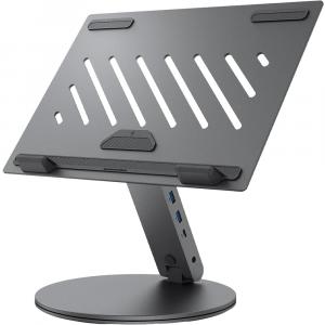 Uchwyt, podstawka pod laptop / tablet z stacją, hubem, Spigen Laptop Stand Hub LD204H, USB-C, PD 100W, 2x USB-A 3.1, HDMI 4k 60Hz, srebrny