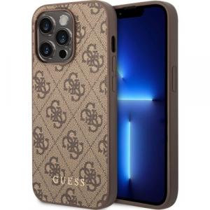 OUTLET: Etui Guess 4G Metal Gold Logo do iPhone 14 Pro, brązowe