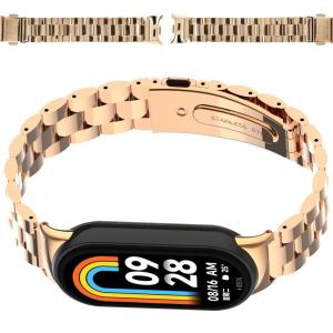 Pasek ze stali nierdzewnej Bizon Strap Watch Aura do Xiaomi Smart Band 9 / 9 NFC / 8, różowozłoty