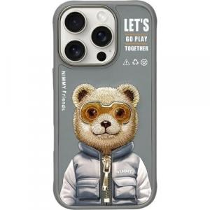 Etui Nimmy Cool&Cute 2.0 Bear do iPhone 16 Pro Max, szare z misiem