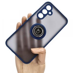 Etui z uchwytem na palec Bizon Case Hybrid Ring do Galaxy A54 5G, przydymione z granatową ramką