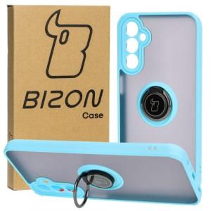 Etui z uchwytem na palec Bizon Case Hybrid Ring do Galaxy A24 4G, przydymione z jasnoniebieską ramką