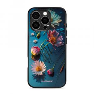 Etui ochronne do iPhone 16 Pro, Mobiwear Glossy Case, niebiesko-kwieciste