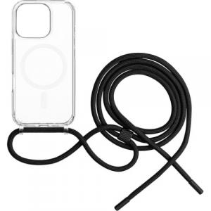 Etui FIXED MagPure Neck do MagSafe do iPhone 16 Pro Max, przezroczyste z czarną smyczką
