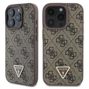 Etui Guess Hardcase Leather 4G Triangle Strass do iPhone 16 Pro, brązowe