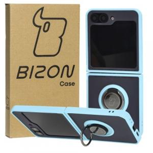 Etui z uchwytem na palec Bizon Case Hybrid Ring do Galaxy Z Flip6, przydymione z jasnoniebieską ramką