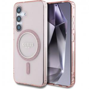 Etui Guess Glitter Circle Classic Logo do MagSafe do Galaxy S25, różowe