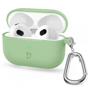 Silikonowe etui z karabińczykiem Bizon Case Headphone Silicone do Airpods 4, jasnozielone
