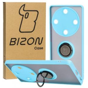 Etui z uchwytem na palec Bizon Case Hybrid Ring do Honor Magic5 Lite, przydymione z jasnoniebieską ramką