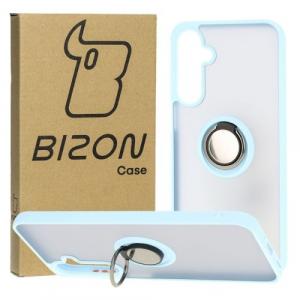 Etui z uchwytem na palec Bizon Case Hybrid Ring do Galaxy A16 4G/5G, przydymione z jasnoniebieską ramką