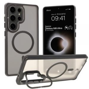 Etui z podstawką i pierścieniem magnetycznym Bizon Case Eclipse do Galaxy S25 Ultra, przydymione z czarną ramką