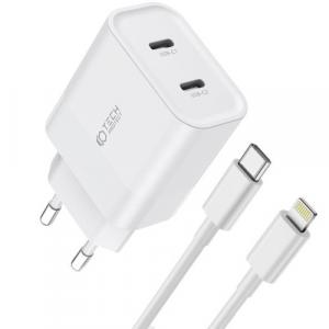 Ładowarka sieciowa Tech-Protect C20W 2-PORT Network PD 20W USB-C + kabel Lightning, biała