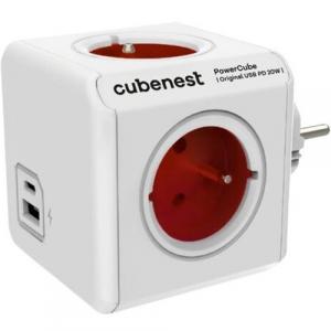 Listwa zasilająca / przedłużacz Cubenest PowerCube Original USB-A, USB-C, PD 20W, 4x AC Typ E, czerwona