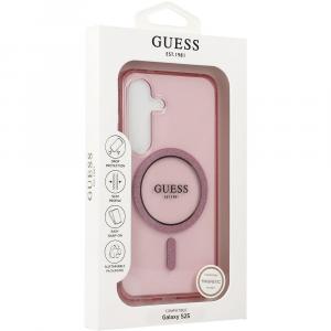 OUTLET: Etui Guess Glitter Circle Classic Logo do MagSafe do Galaxy S25, różowe
