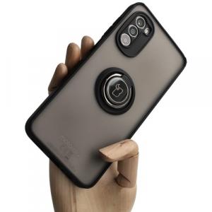 Etui z uchwytem na palec Bizon Case Hybrid Ring do Motorola Moto G52 / G82, przydymione z czarną ramką