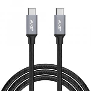 Kabel nylonowy Aukey USB-C do USB-C, QC, PD, 60W, 480Mbps, 2m, czarny