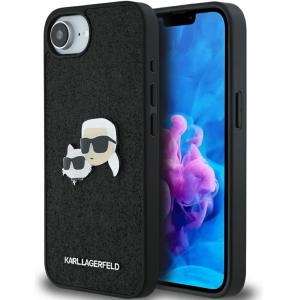 Etui Karl Lagerfeld Hardcase Fixed Glitter Karl and Choupette Heads Metal Pin do iPhone 16e, czarne