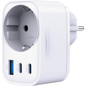 Ładowarka sieciowa 3mk Hyper Comfort Charger 30W, 1x USB-A QC 3.0, 2x USB-C PD, 1x Schuko, biała