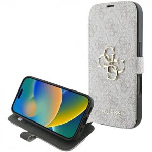 Etui zamykane z podstawką Guess 4G Metal Logo do iPhone 16 Pro Max, różowa ze złotymi elementami