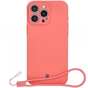 Silikonowe etui z pierścieniem magnetycznym Bizon Case Silicone Magnetic do iPhone 16 Pro Max, brudnoróżowe