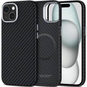 Etui Tech-Protect Ion Carbon MagSafe do iPhone 15, czarne z włóknem węglowym