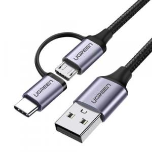 Kabel Ugreen 2w1 USB - Micro USB / USB-C, 1m, 2.4A, czarny