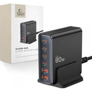Multi Ładowarka biurkowa Tech-Protect DC80W - GaN 6-Port Deskop Charger , USB-A / USB-C, czarna