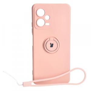 Etui Bizon Case Silicone Ring Sq do Xiaomi Redmi Note 12 5G/Poco X5, jasnoróżowe