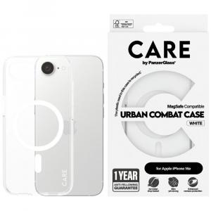 Etui CARE by PanzerGlass Flagship Urban Combat Qi, do MagSafe, do iPhone 16e, przezroczysto-białe