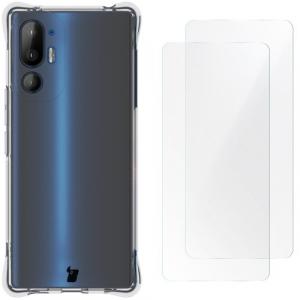 Elastyczne etui + 2x folia na ekran Bizon Case Clear Pack do HTC U24 Pro, przezroczyste