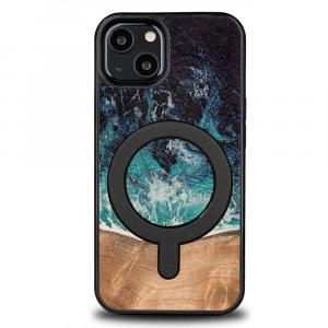 Drewniane etui do iPhone 13, Bewood Unique Dream Island do MagSafe, niebiesko-brązowe