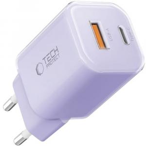 Ładowarka sieciowa Tech-Protect NCM33 2-PORT NETWORK 33W USB-C PD, USB-A QC 3.0, fioletowa
