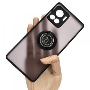 Etui z uchwytem na palec Bizon Case Hybrid Ring do Motorola Edge 30 Ultra, przydymione z czarną ramką