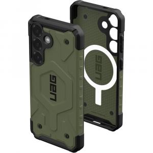 Etui pancerne Urban Armor Gear Pathfinder Magnet do Galaxy S25, zielone z pomarańczowym
