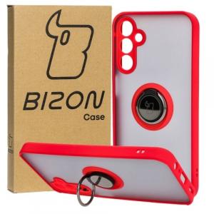 Etui z uchwytem na palec Bizon Case Hybrid Ring do Galaxy A15 5G/4G, przydymione z czerwoną ramką