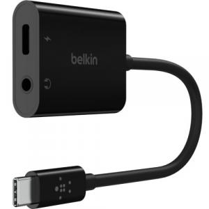 Adapter Belkin RockStar 3.5mm Audio + USB-C Charge 60W, czarny