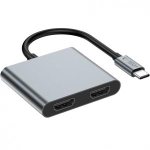 Hub, adapter Tech-Protect HB08 USB-C do 2x HDMI (do 4K 60Hz), USB 2.0, USB-C 100W PD, szary