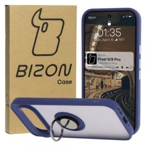 Etui z uchwytem na palec Bizon Case Hybrid Ring do Google Pixel 9 / 9 Pro, przydymione z granatową ramką