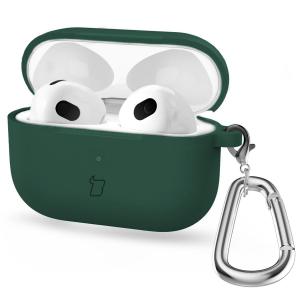 Silikonowe etui z karabińczykiem Bizon Case Headphone Silicone do Airpods 4, ciemnozielone