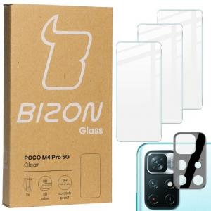 Szkło hartowane Bizon Glass Clear - 3 szt. + obiektyw, Poco M4 Pro 5G / Redmi Note 11S 5G