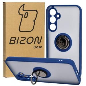 Etui z uchwytem na palec Bizon Case Hybrid Ring do Galaxy S23 FE, przydymione z granatową ramką