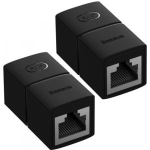 Złączka, przedłużka sieciowa RJ45 Baseus AirJoy Ethernet, 1000Mbps, 125MB/s, 2 sztuki, czarna