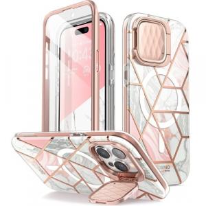 Etui pancerne Supcase i-Blason Cosmo Mag MagSafe SP Stand do iPhone 15 Pro, marmurowo-różowe