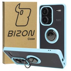 Etui z uchwytem na palec Bizon Case Hybrid Ring do Xiaomi Redmi Note 13 Pro+ 5G, przydymione z jasnoniebieską ramką