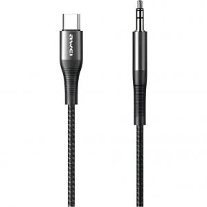 Adapter, przewód audio, AWEI CL-116T USB-C - Jack 3.5 mm, 1 m, czarny